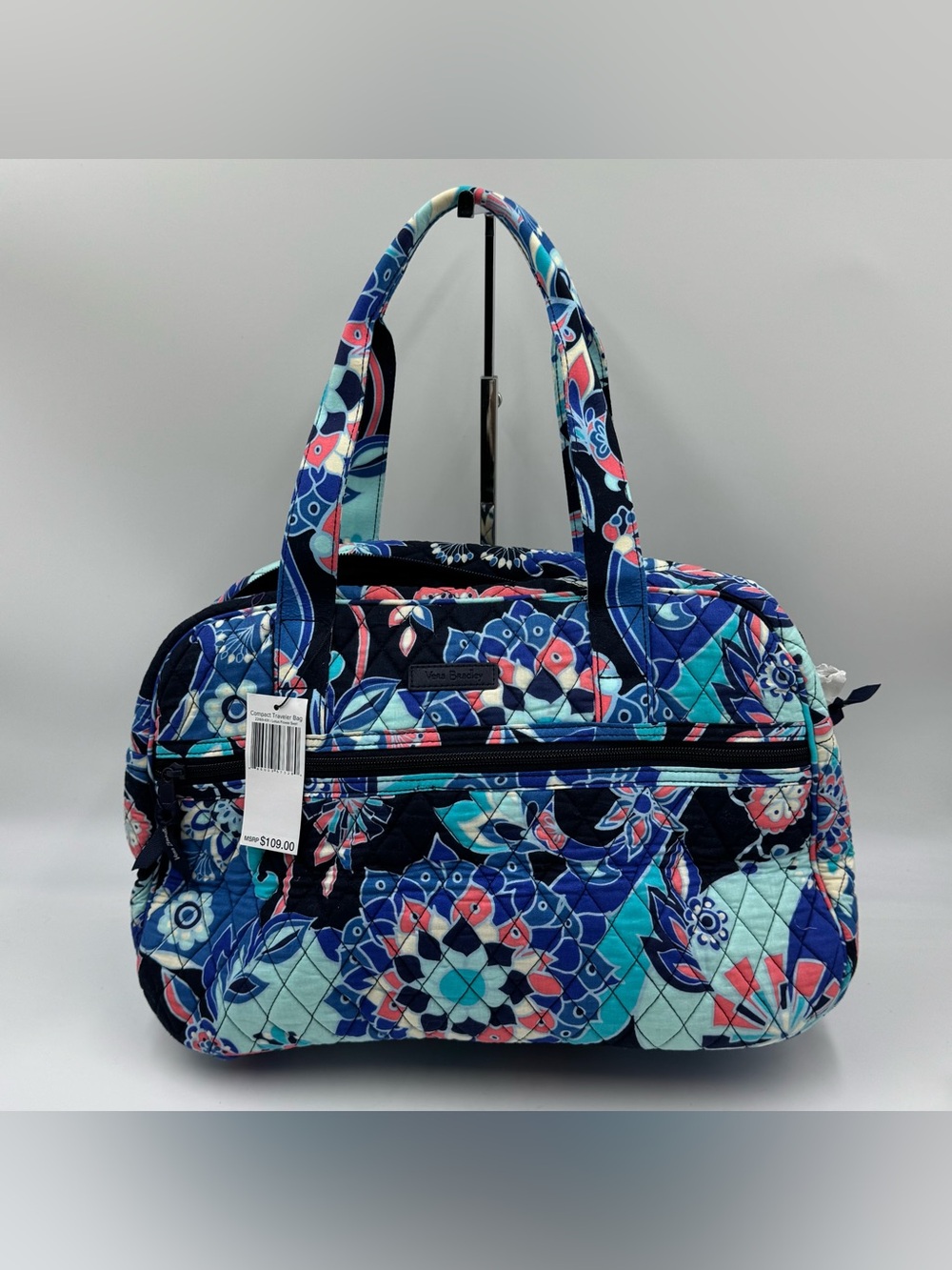 Vera Bradley Navy Teal Pink Quilted Travel Bag
